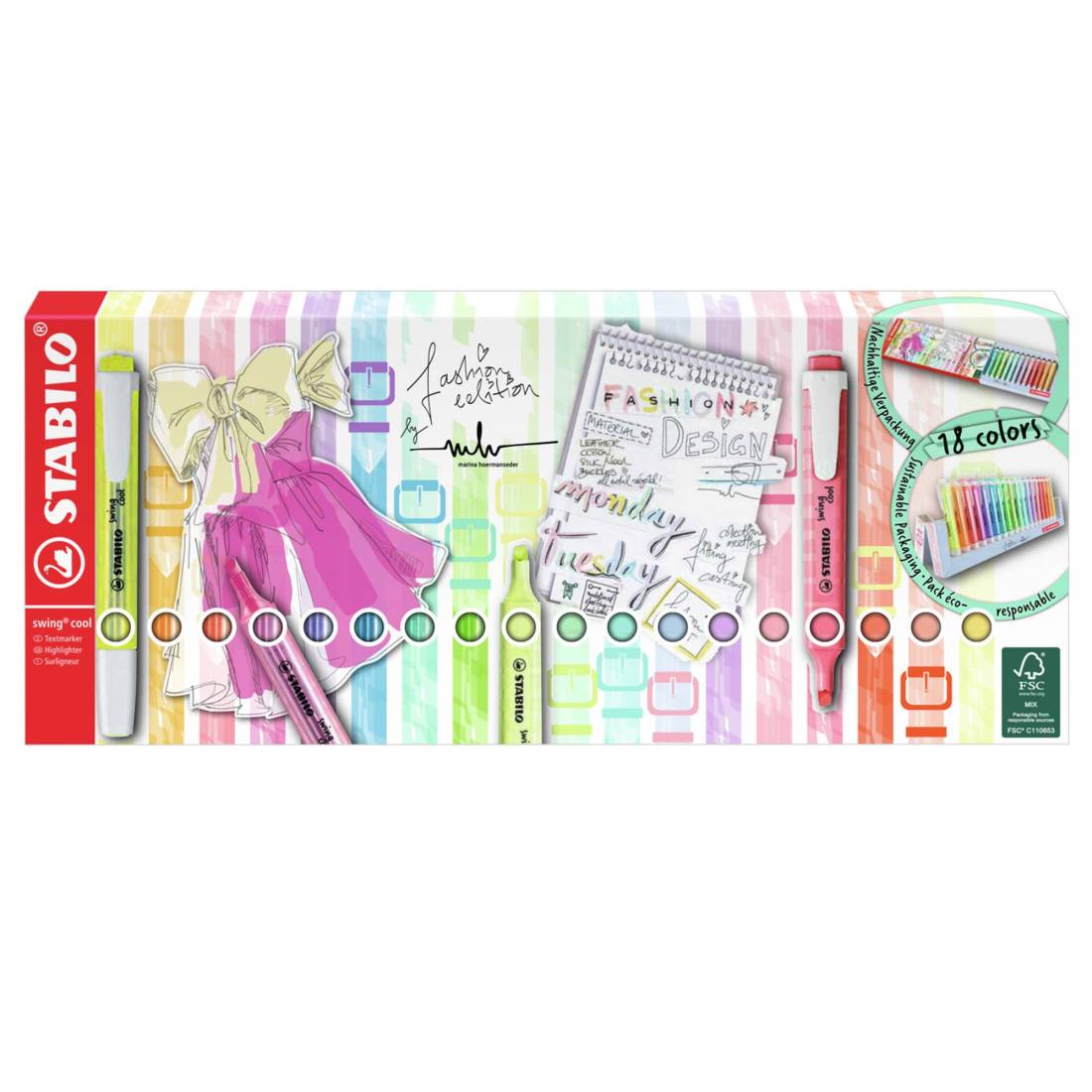 EVIDENZIATORE SWING COOL + PASTEL DESK SET 18 COLORI STABILO