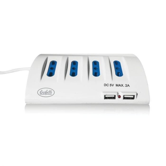 MULTIPRESA DA TAVOLO CON 2 PORTE USB N. PRESE: 5 + 2 USB