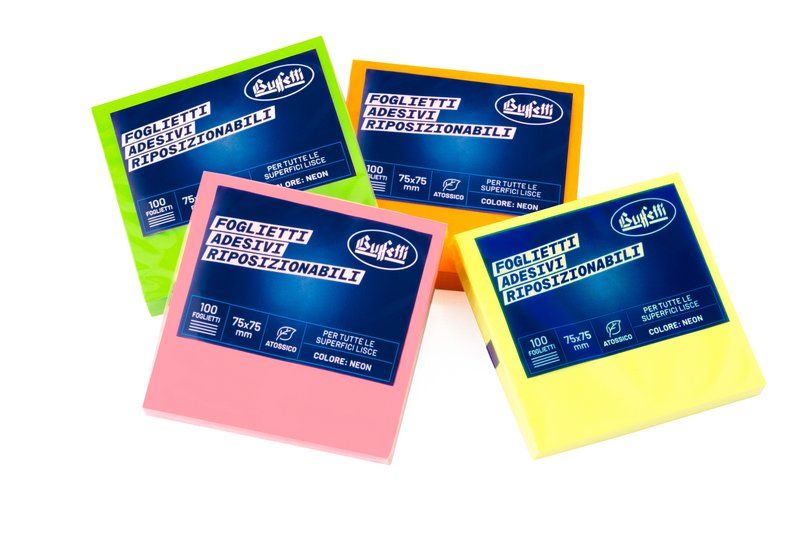 CF. 12 FOGLIETTI ADESIVI RIPOSIZIONABILI 75X75 MM NEON
