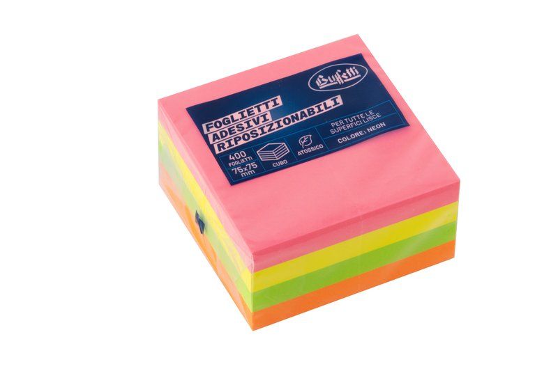 CUBO 400 FOGLIETTI ADESIVI RIPOSIZIONABILI COLORATI  75X75MM