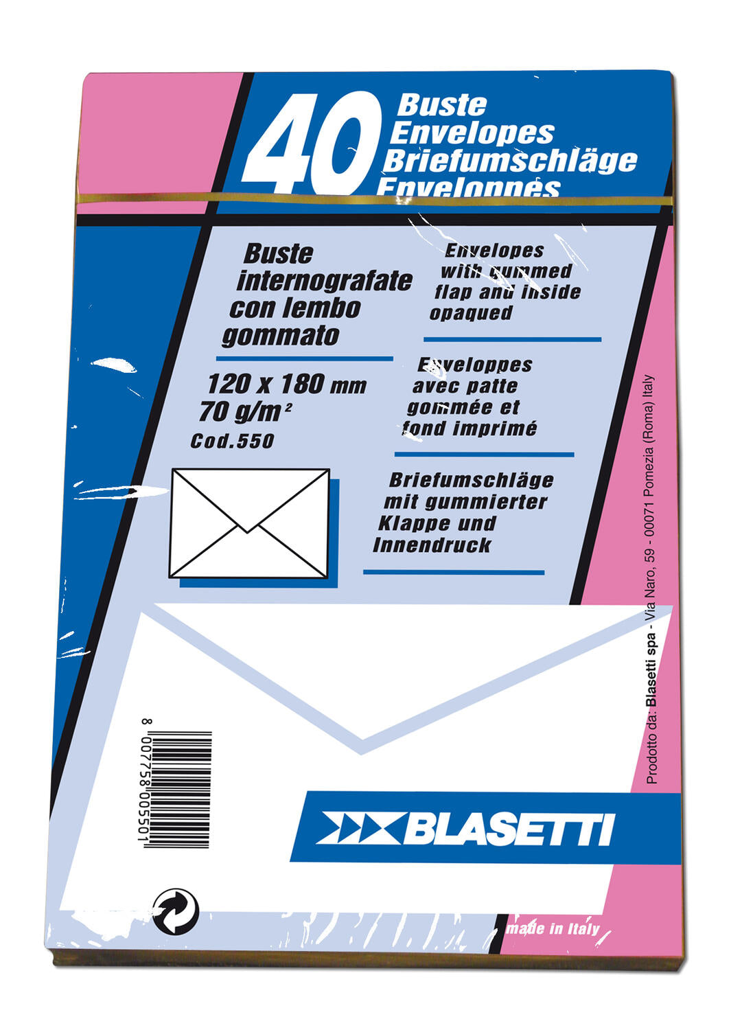 CONF. 40 PACK BUSTE INTERNOGRAFATE CON LEMBO GOMMATO 12X18