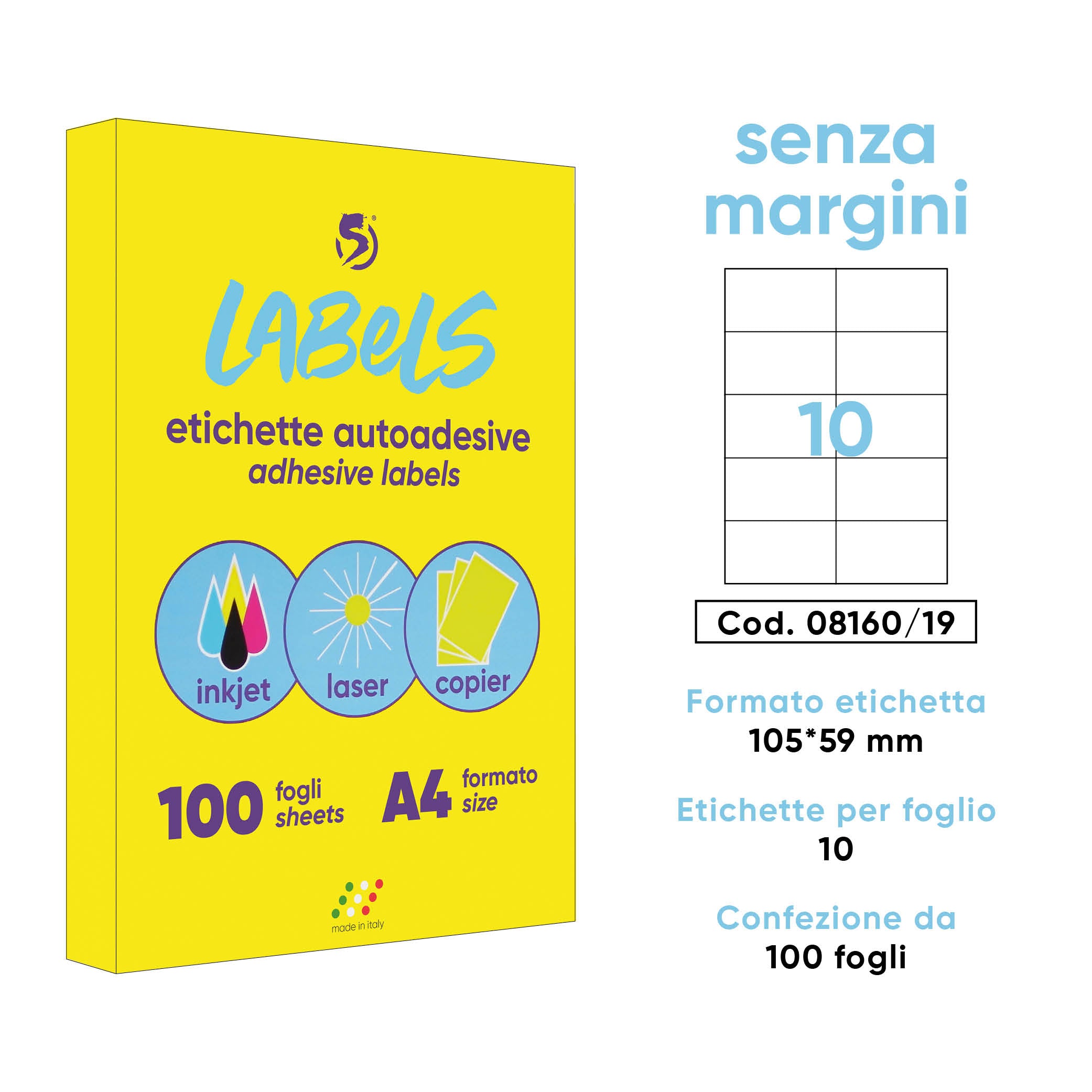 CF 100 FF ETICHETTE ADESIVE SPIL A4 10 ETICHETTE 10.5 x 5.9