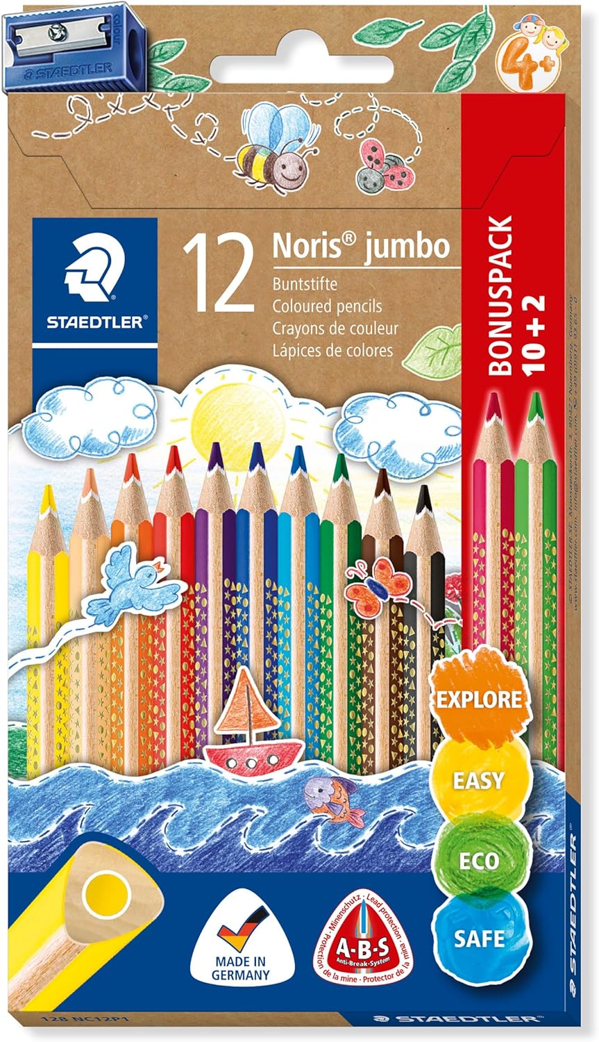 Staedtler - Pastelli Noris Jumbo - 12 Colori + Temperino