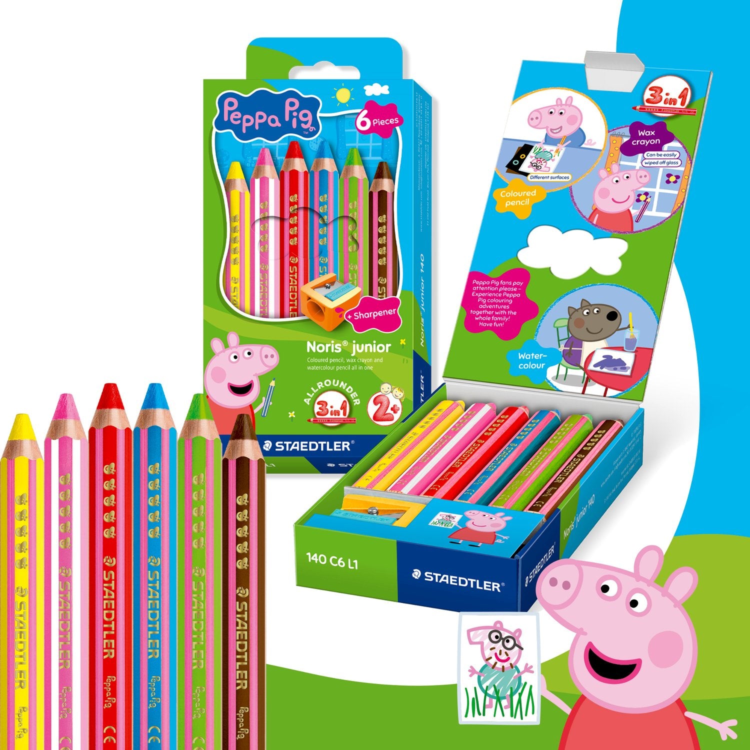 Cf.6 Matite colorate 3 in 1 Noris® junior for Peppa Pig