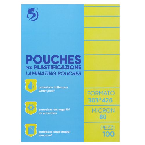 CF 100 PZ POUCHES PER PLASTIFICAZIONE 80 MICRON 303 x 426 MM