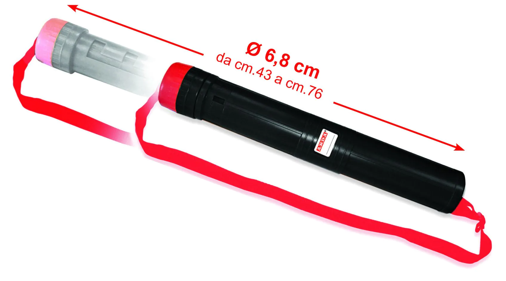Arda - Tubo portadisegno estensibile nero/rosso da 43 a 76cm