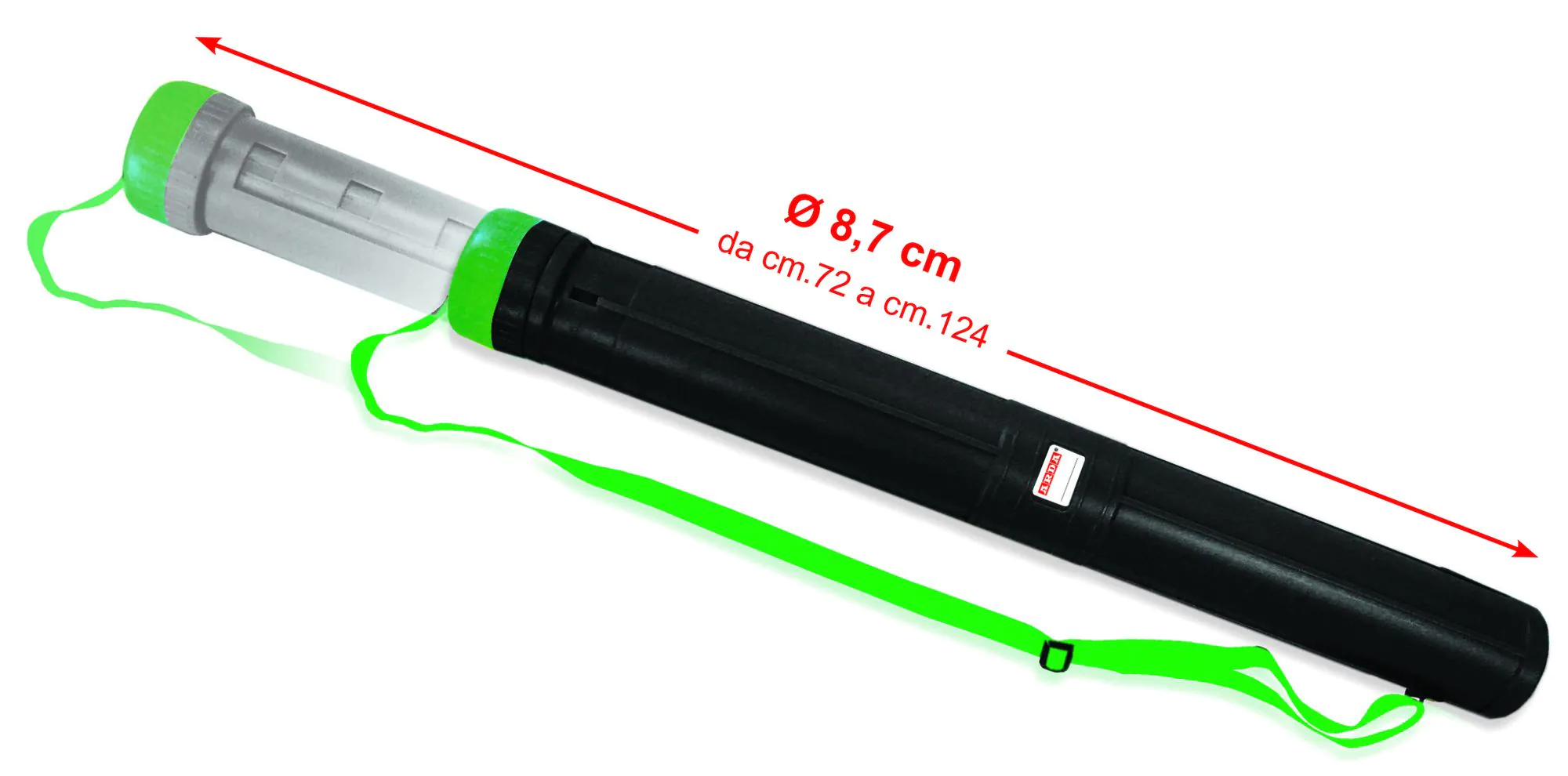 Arda - Tubo portadisegno estensibile nero/verde da72 a 124cm
