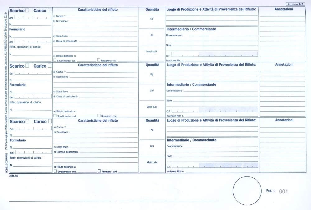 CF 2 PZ. Registro car-scar rifiuti Mod.A per detentori 100