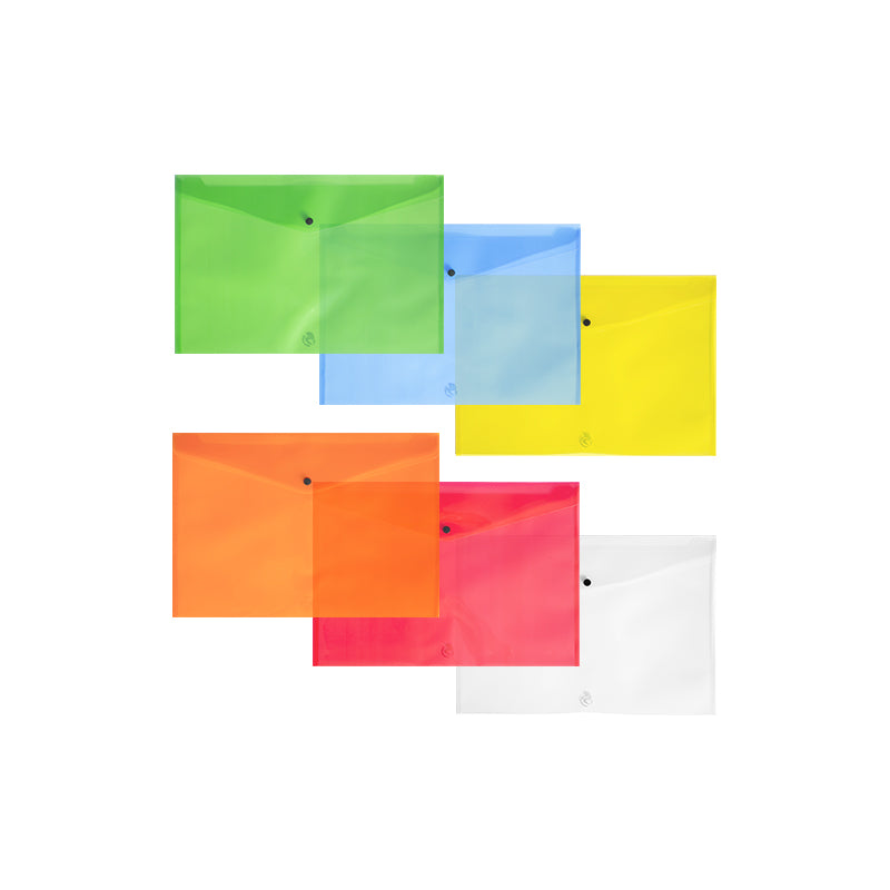 BUSTA CON BOTTONE SPIL TRASPARENTE COLORATA A5 IN PPL