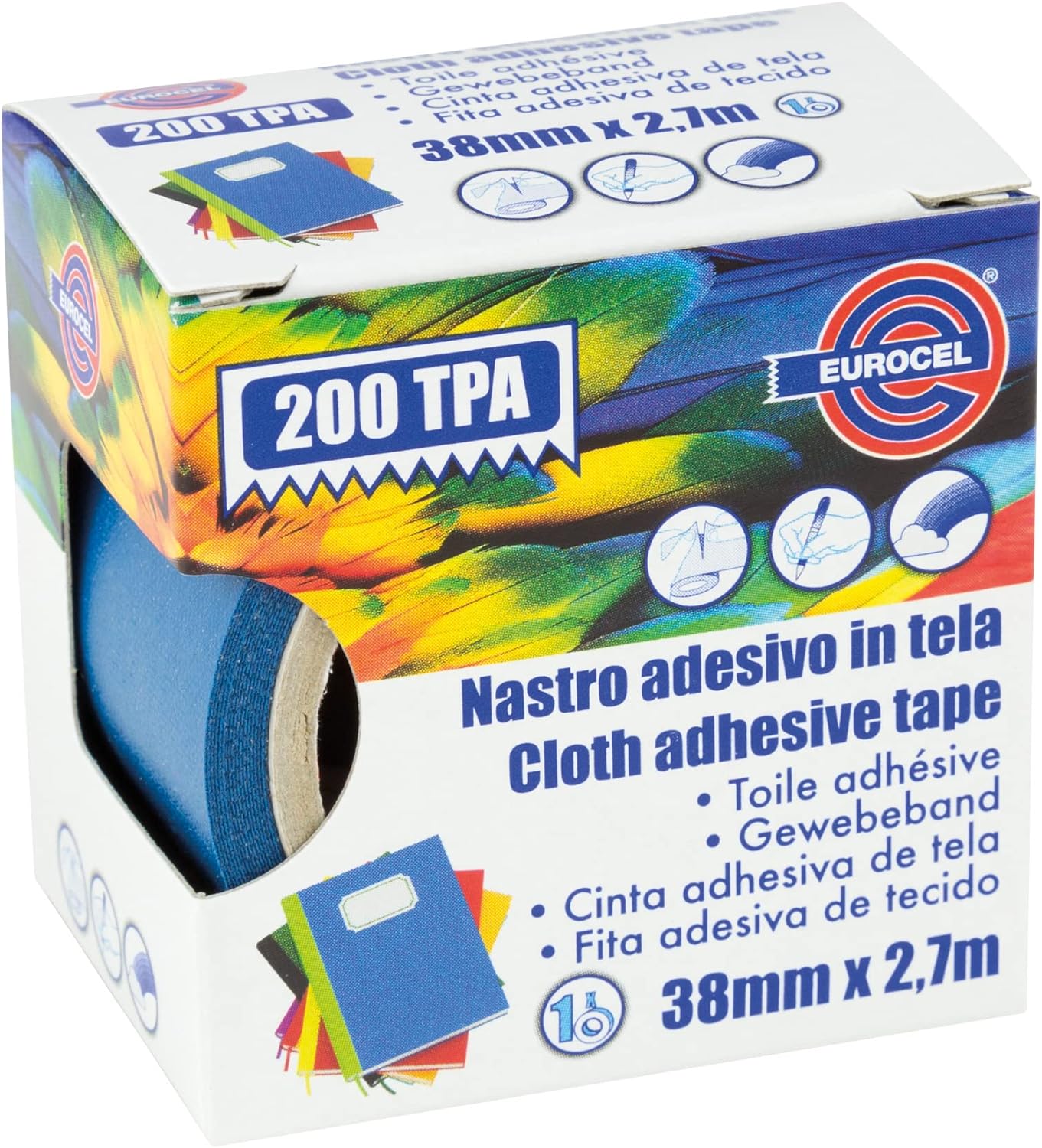 Nastro adesivo telato TPA 200  3 8 cm x 2 7 m blu