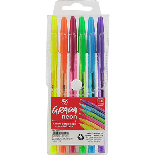 PENNA SFERA SPIL GRAPA NEON ASSORTITI 1.0 MM CONF. 6 PZ