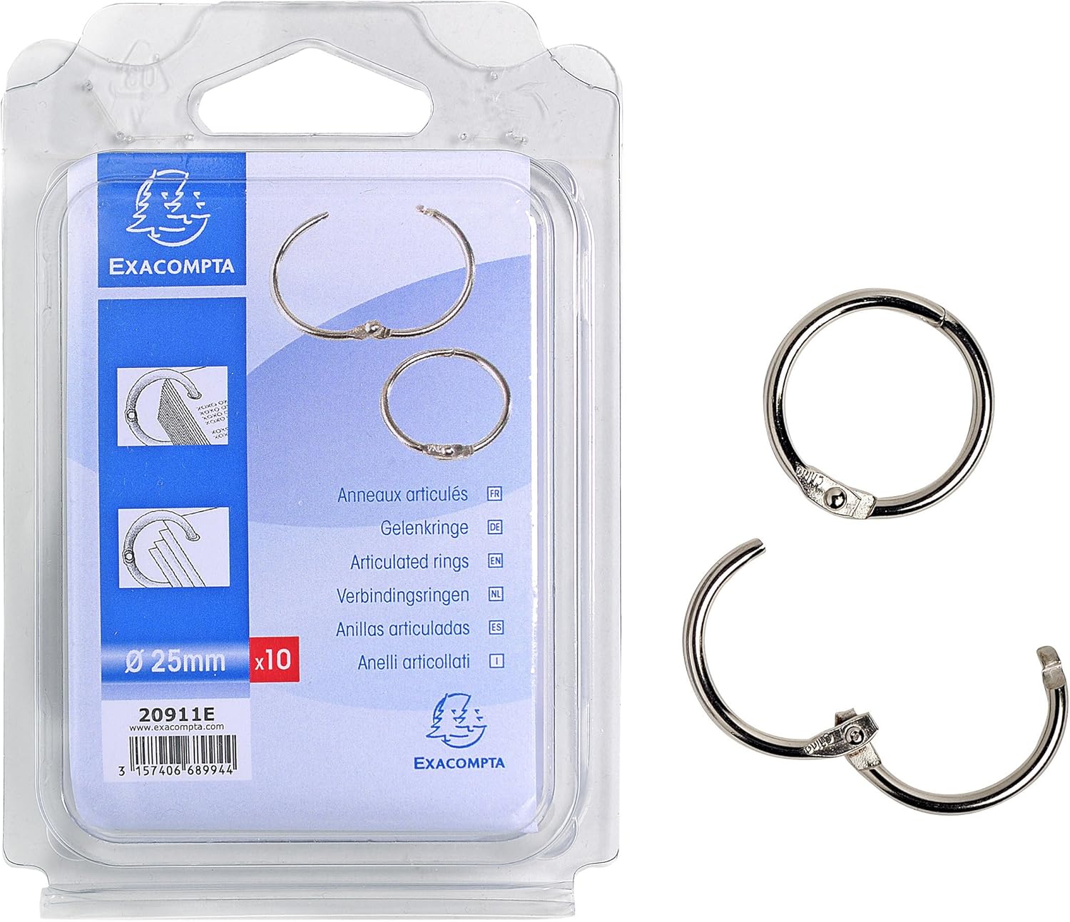 CF DA 10 PZ ANELLI EXACOMPTA INCERNIERATI 25MM ACCIAIO