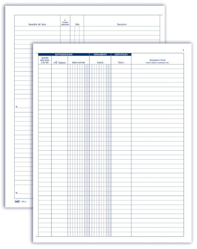 REGISTRO LIBRO SOCI DI SOCIETÀ PARTITARIO conf. 2 Pz.