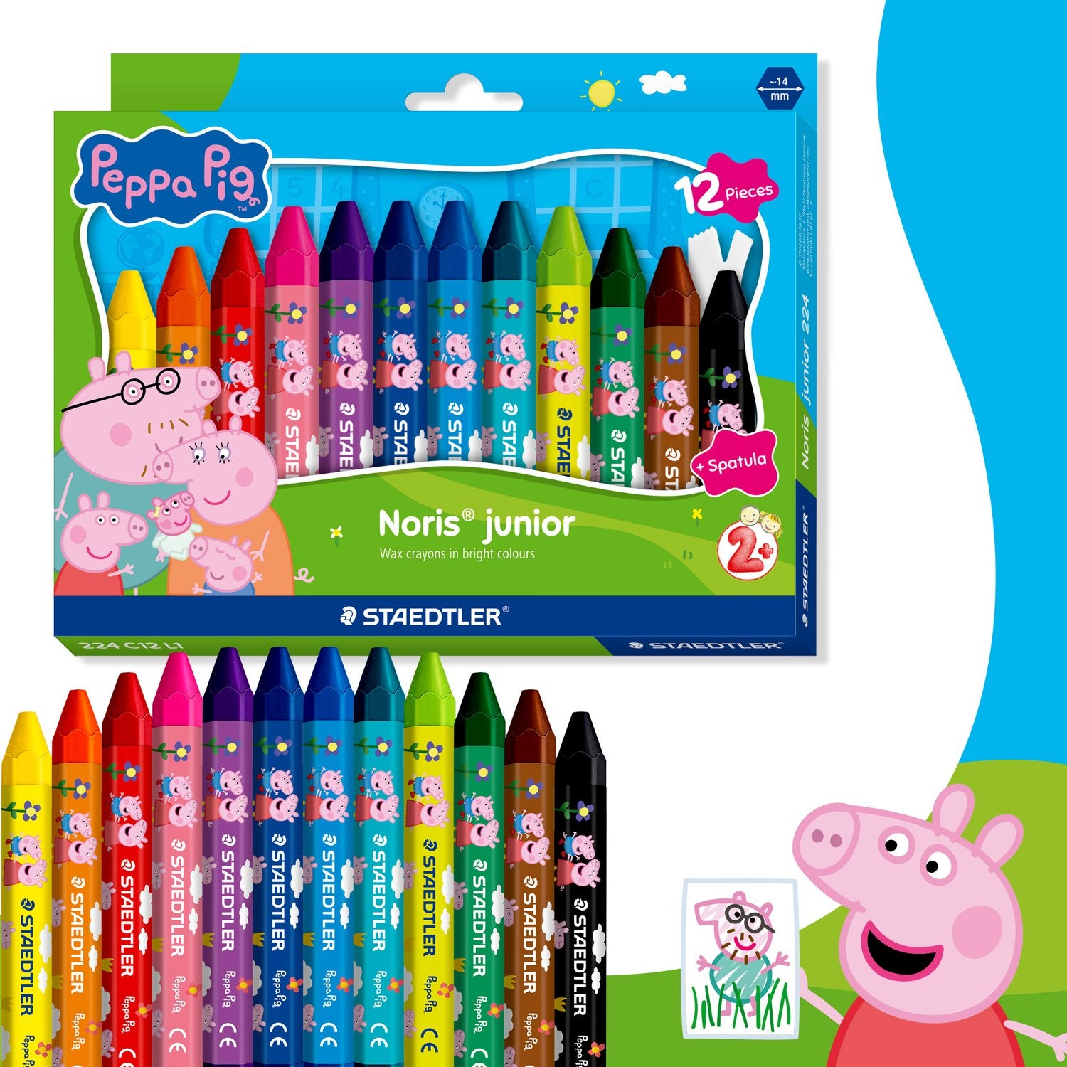 Cf.12 Pastelli a cera Noris® junior for Peppa Pig