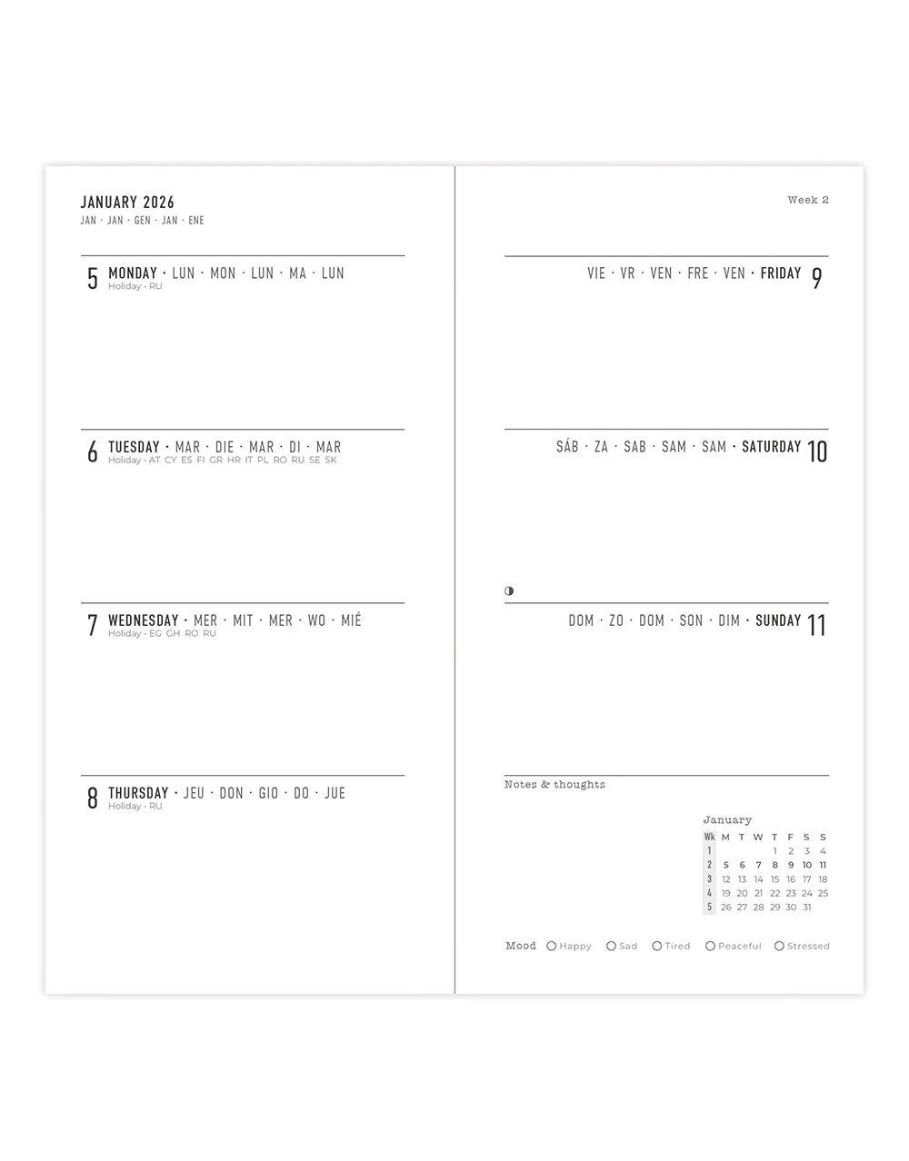 Agenda settimanale Milano Slim 2026 - Blu