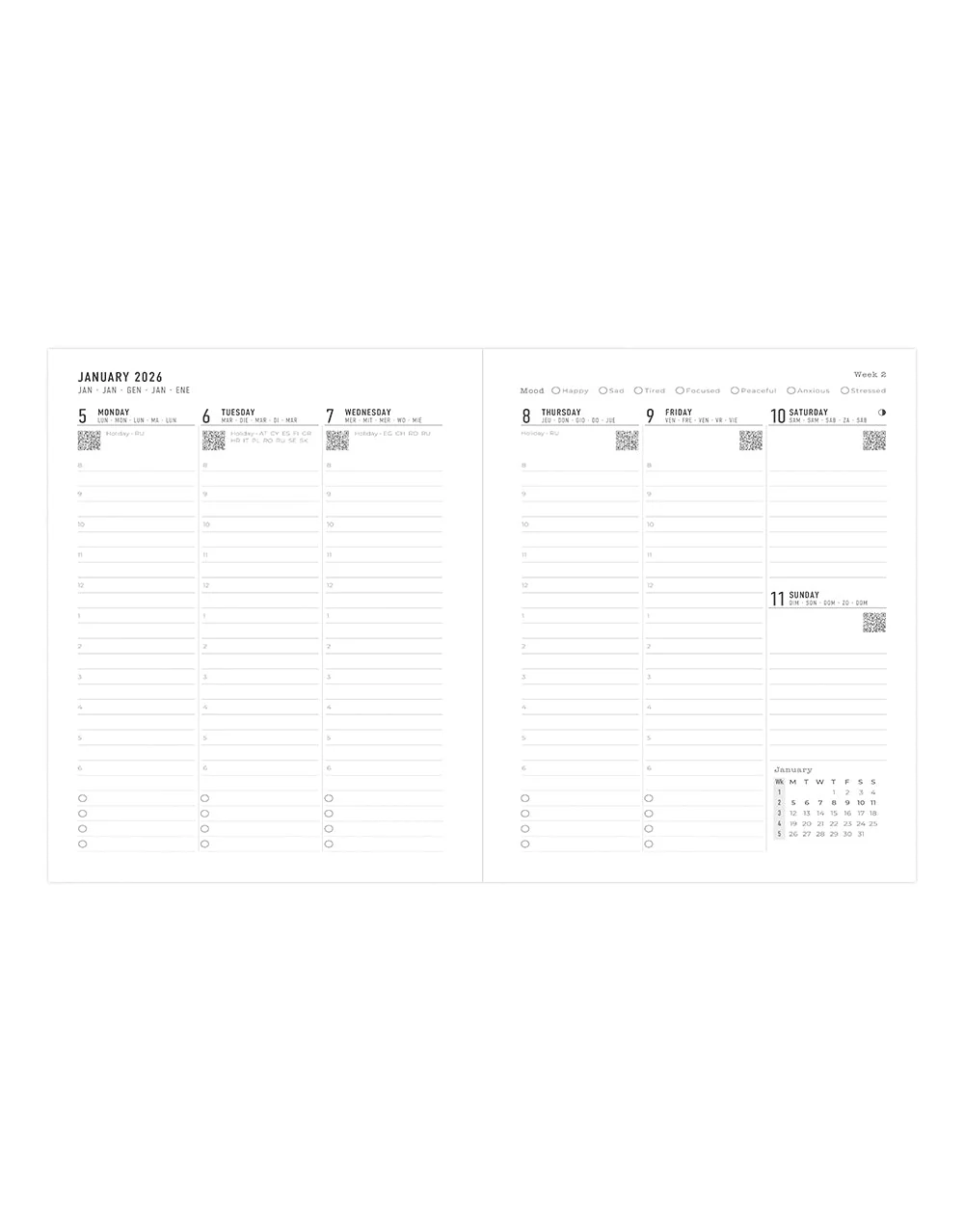Agenda Settimanale Verticale Milano Quarto 2026 - Blu