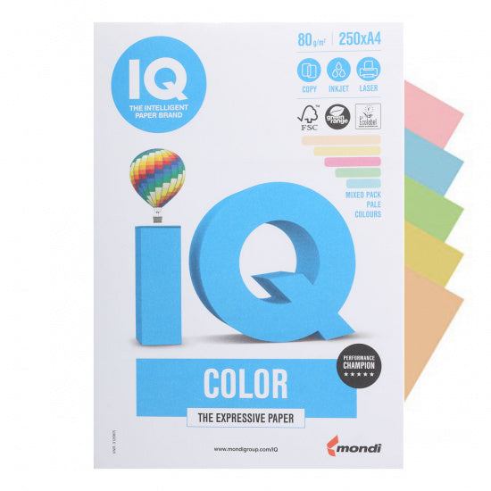 Carta f.to risma comunica IQ 80GR 250FF A4 Col.Ass.Pastello