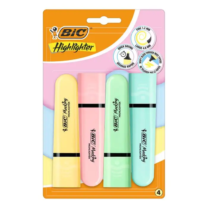 BIC HIGHLIGHTER 1.2MM BLISTER 4 COL.ASS PASTEL