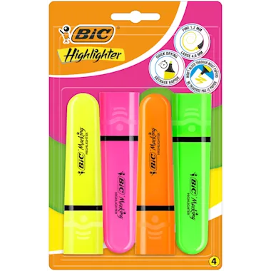 BIC HIGHLIGHTER 1.2MM BLISTER 4 COL.ASS FLUO