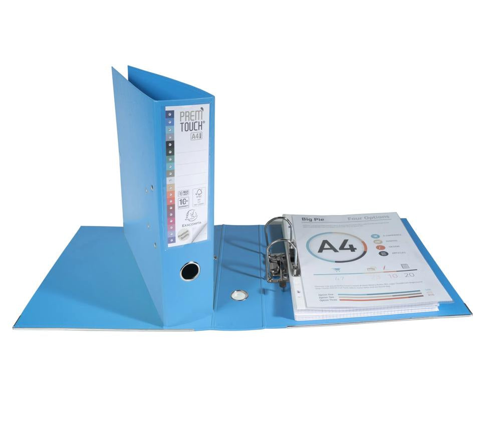 REGISTRATORE A LEVA PREM'TOUCH DORSO 80MM -A4 MAXI - AZZURRO