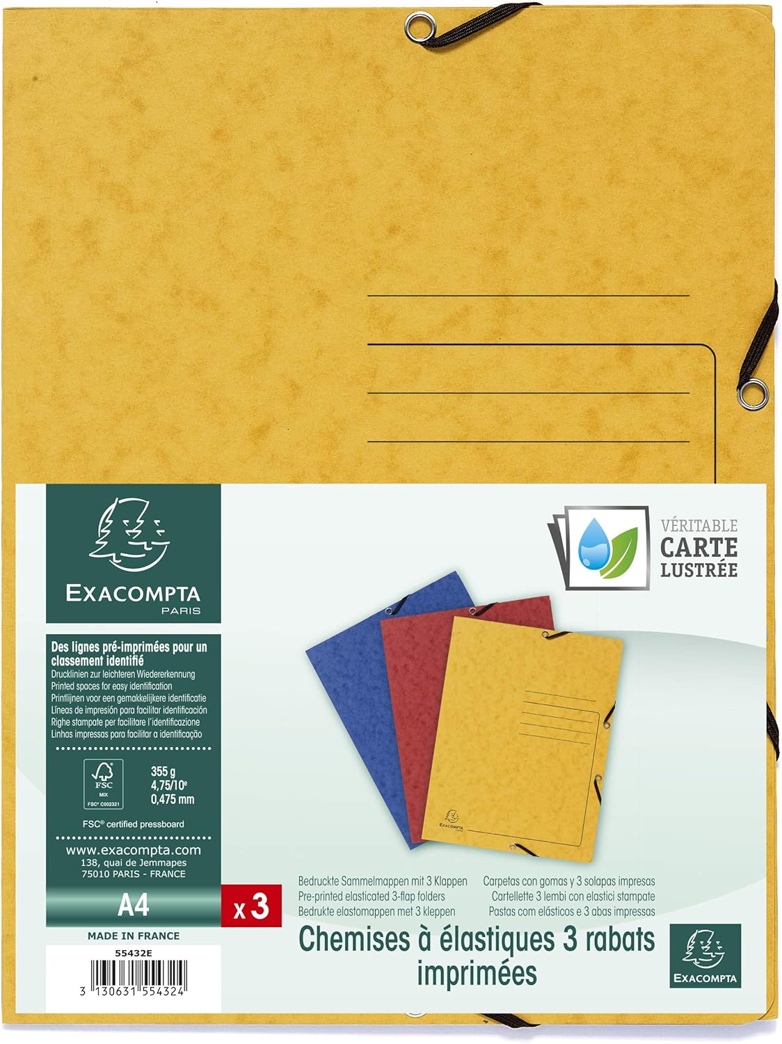 CARTELLA 3 LEMBI C/ELASTICI CARTONCINO LUSTRÉ 355G/MQ A4 x 3