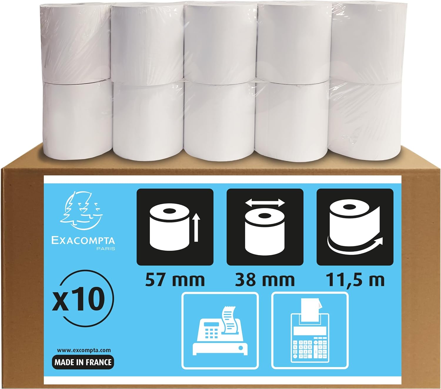 CF 10 ROTOLI PER CALCOLATRICE/CASSA 57X38 MM 60GR BIANCO