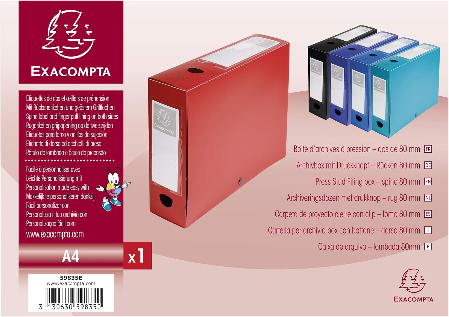 CARTELLINE PER ARCHIVIO BOX CON BOTTONE ROSSO 80MM