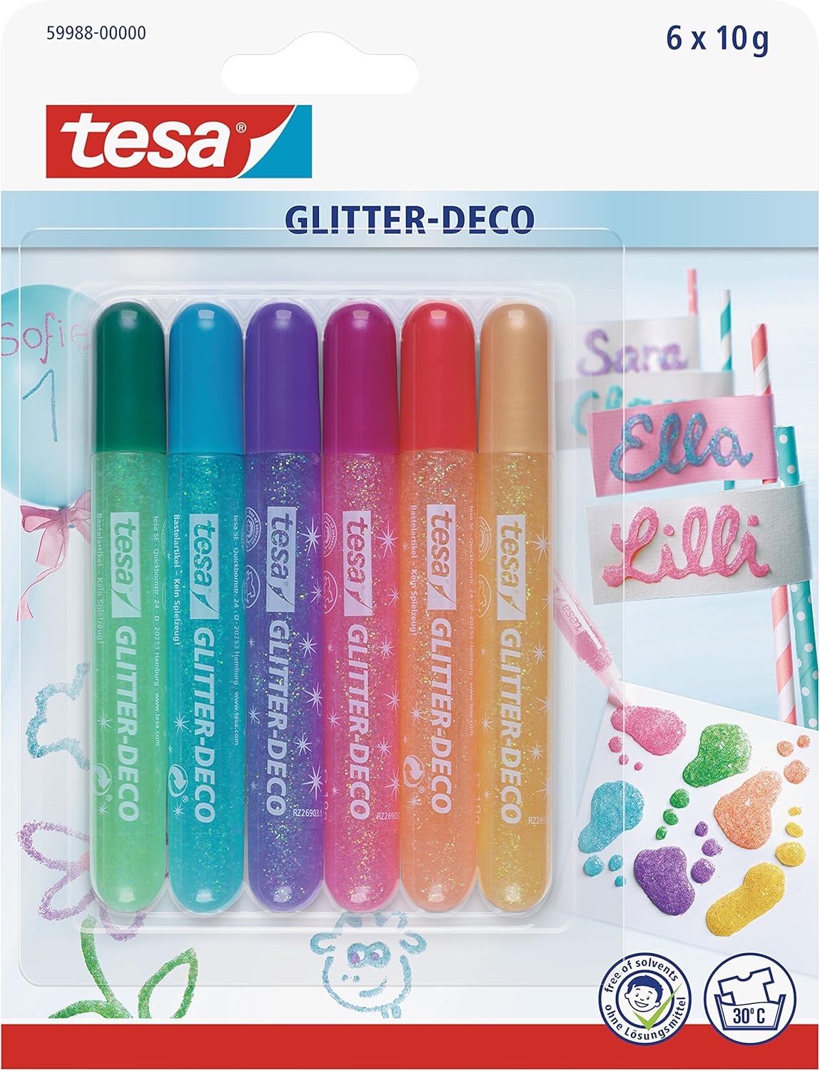 tesa® Colla glitter Candy Colours Blister da 6 Pezzi
