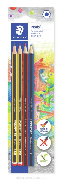 Matite grafite Grad. HB cf. 2 pz + 2 blu e rossa NORIS 61BK4