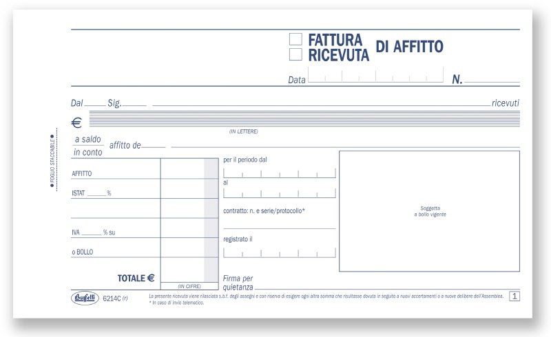 Buffetti - Ricevute/Fatture di affitto - Blocco 50x2 fogli