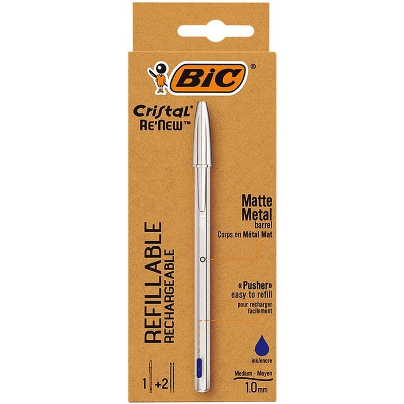 PENNA BIC CRISTAL RE'NEW IN METALLO COL .BLU + 2 REFIL