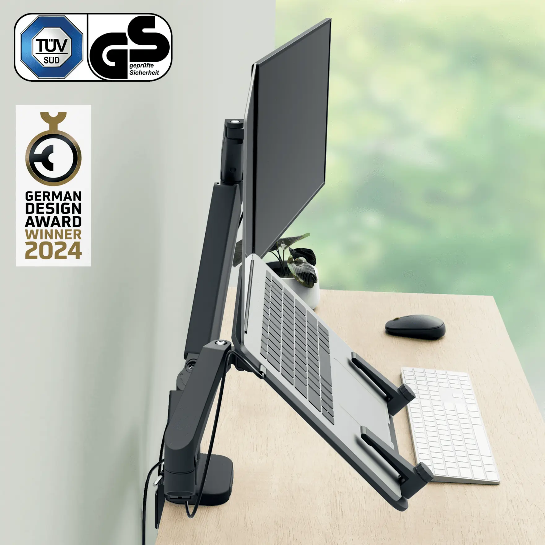 Braccio per laptop Ergo salvaspazio per doppio monitor