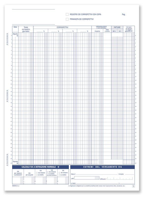 cf. da 5 pz. REGISTRI CORRISPETTIVI - PRIMANOTA DETTAGLIANTI