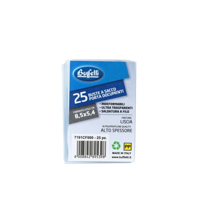 CF. 25 PZ. BUSTE A SACCO IN PPL 8 5X5 4 CM CARTA DI CREDITO