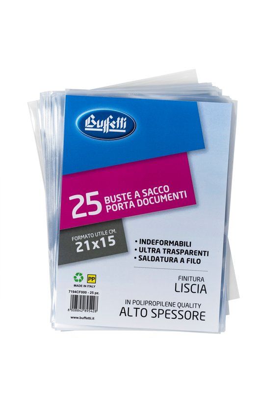 CF. 25 Buste a sacco Polipropilene 21x15 cm lisce alto spess