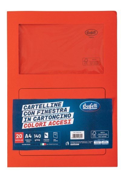 Cf.20 Cartelline c/finestra cartoncino 140gr 29 7x21 Rosso