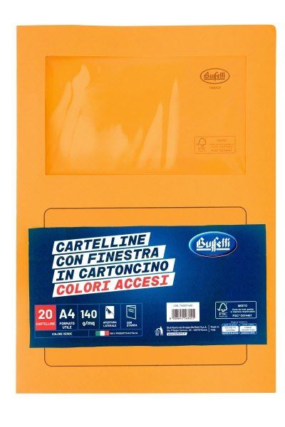 Cf.20 Cartelline c/finestra cartoncino 140gr 29 7x21 Giallo