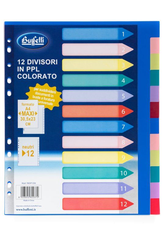 Buffetti - Divisori Neutro - PPL -12 tasti neutri - A4 maxi