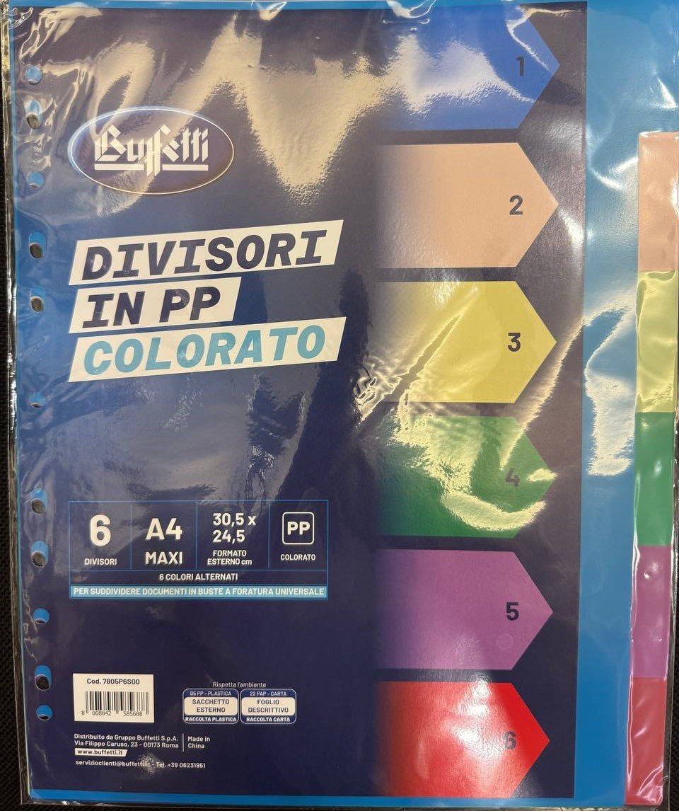 Buffetti - Divisori PPL - 6 tasti neutri - A4 maxi