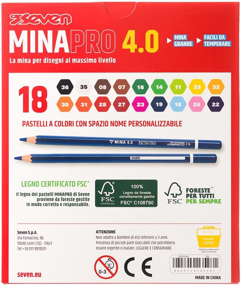 Seven Mina Pro 4.0 - Set Matite Colorate - Scatola 18 Pz.