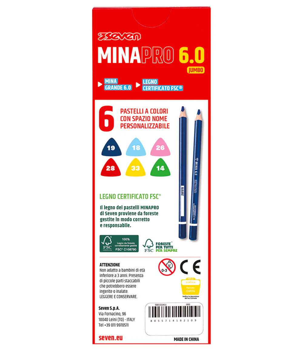 6 Pastelli a Colori Seven® Mina Pro 6.0