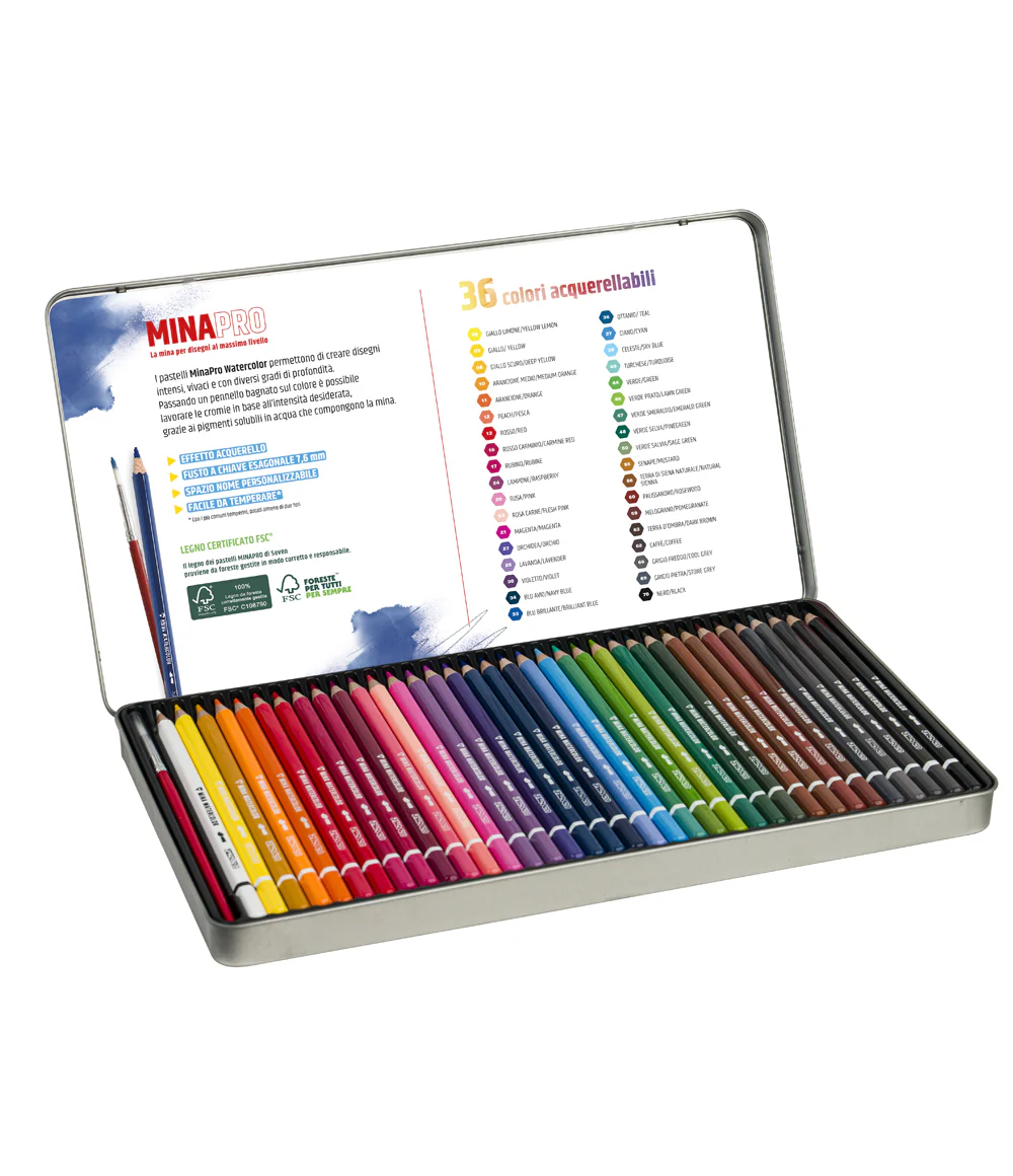 Seven® - 36 Pastelli a Colori Mina Pro Watercolor