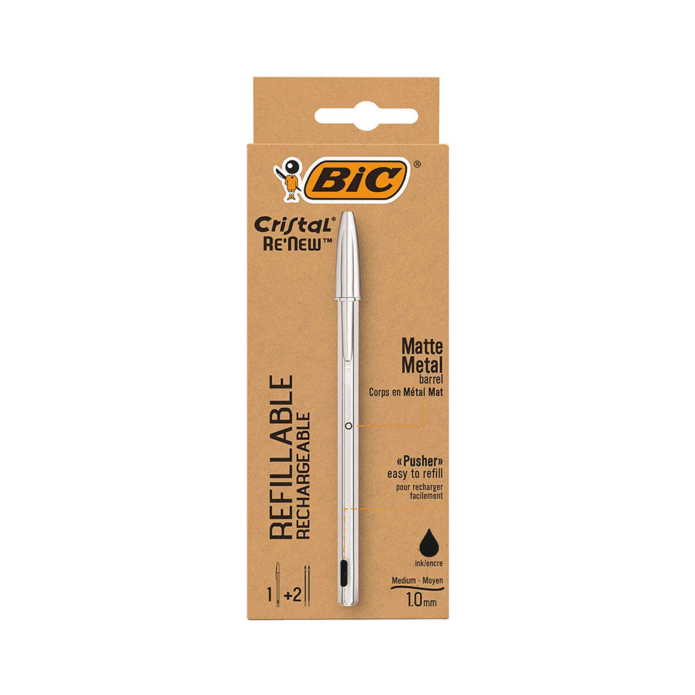 PENNA BIC CRISTAL RE'NEW IN METALLO COL.NERO + 2 REFIL