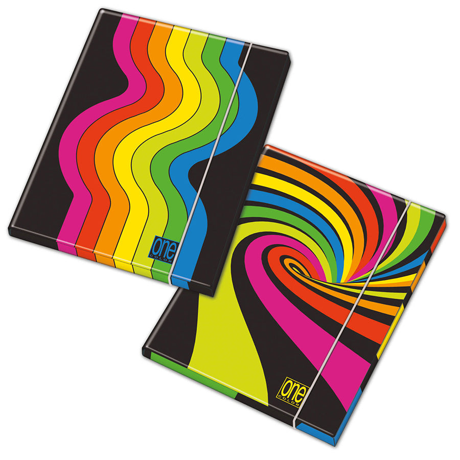 CARTELLINA CON ELASTICO 3 LEMBI ONE COLOR BLACK&FLUO