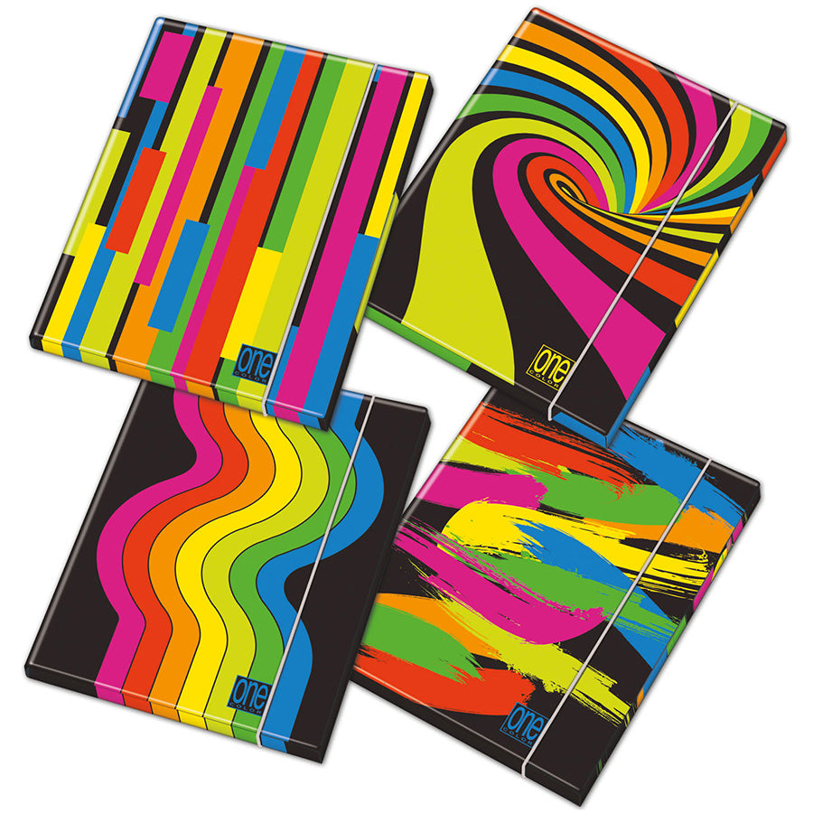 CARTELLINA CON ELASTICO 3 LEMBI ONE COLOR BLACK&FLUO