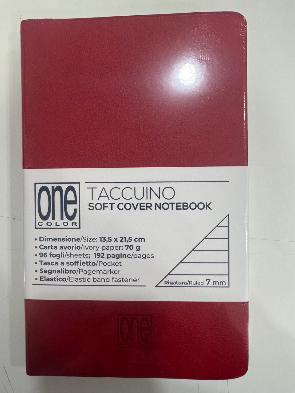 ONE COLOR TACCUINO A5 ROSSO SOFT RIGATURA 7MM