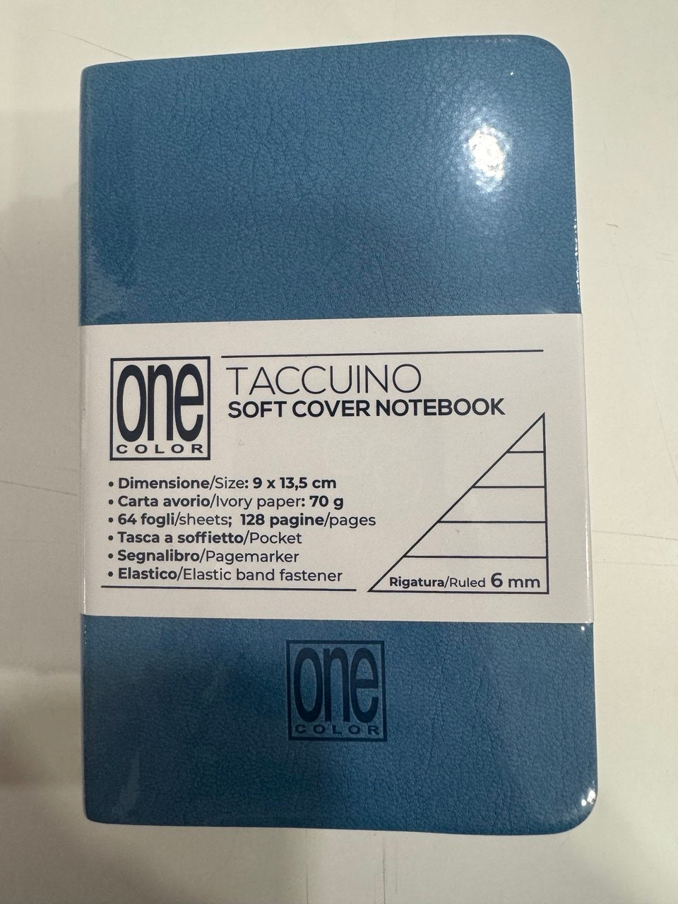 ONE COLOR TACCUINO AZZURRO A6 SOFT RIGATURA 6MM