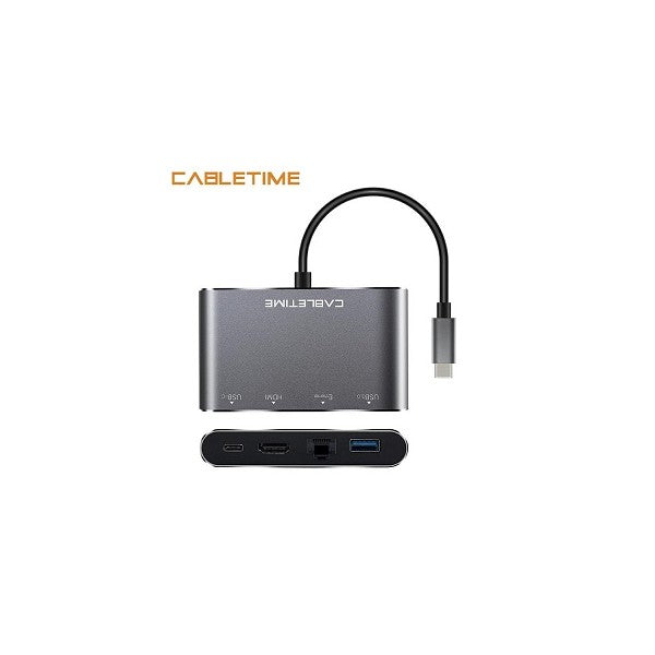 MACH POWER 4-In-1 USB-C To HDMI+RJ45+USB3.0+USB-C  Multiport