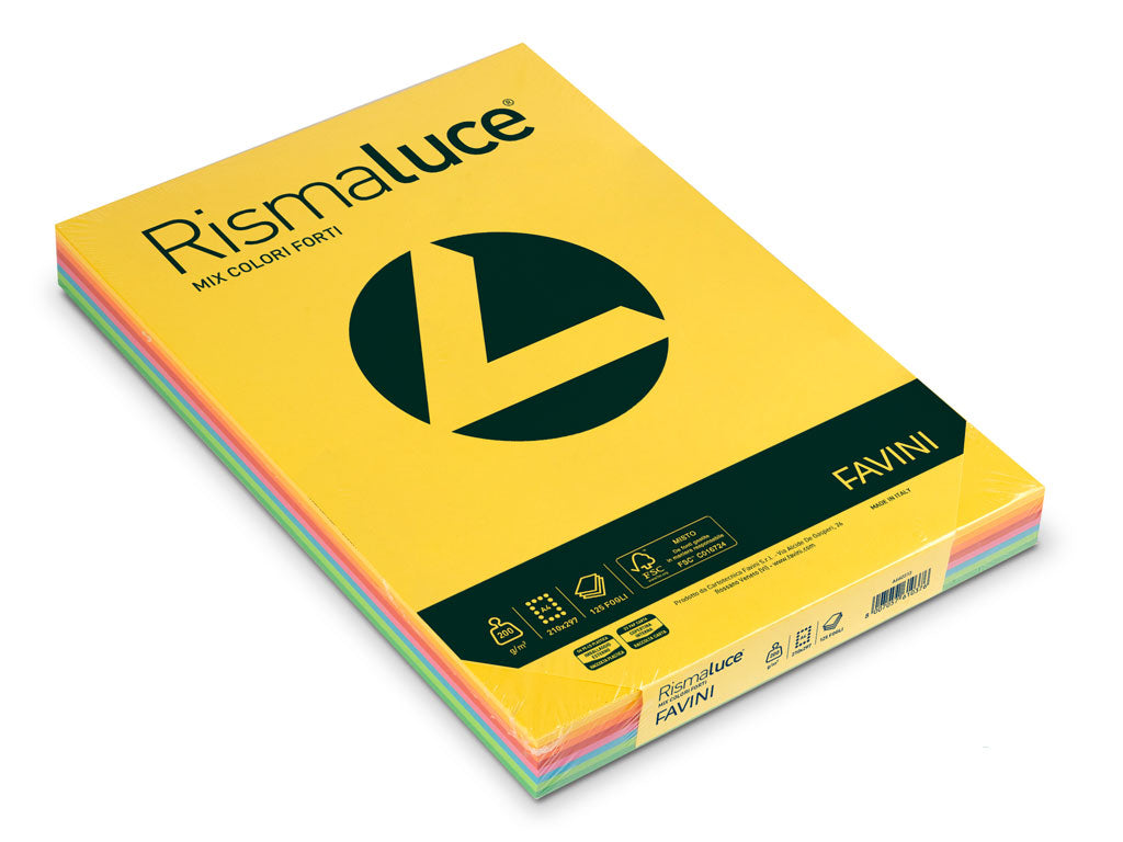 Carta A4 Rismaluce 200gr. 125 fogli - Mix 8 colori forti