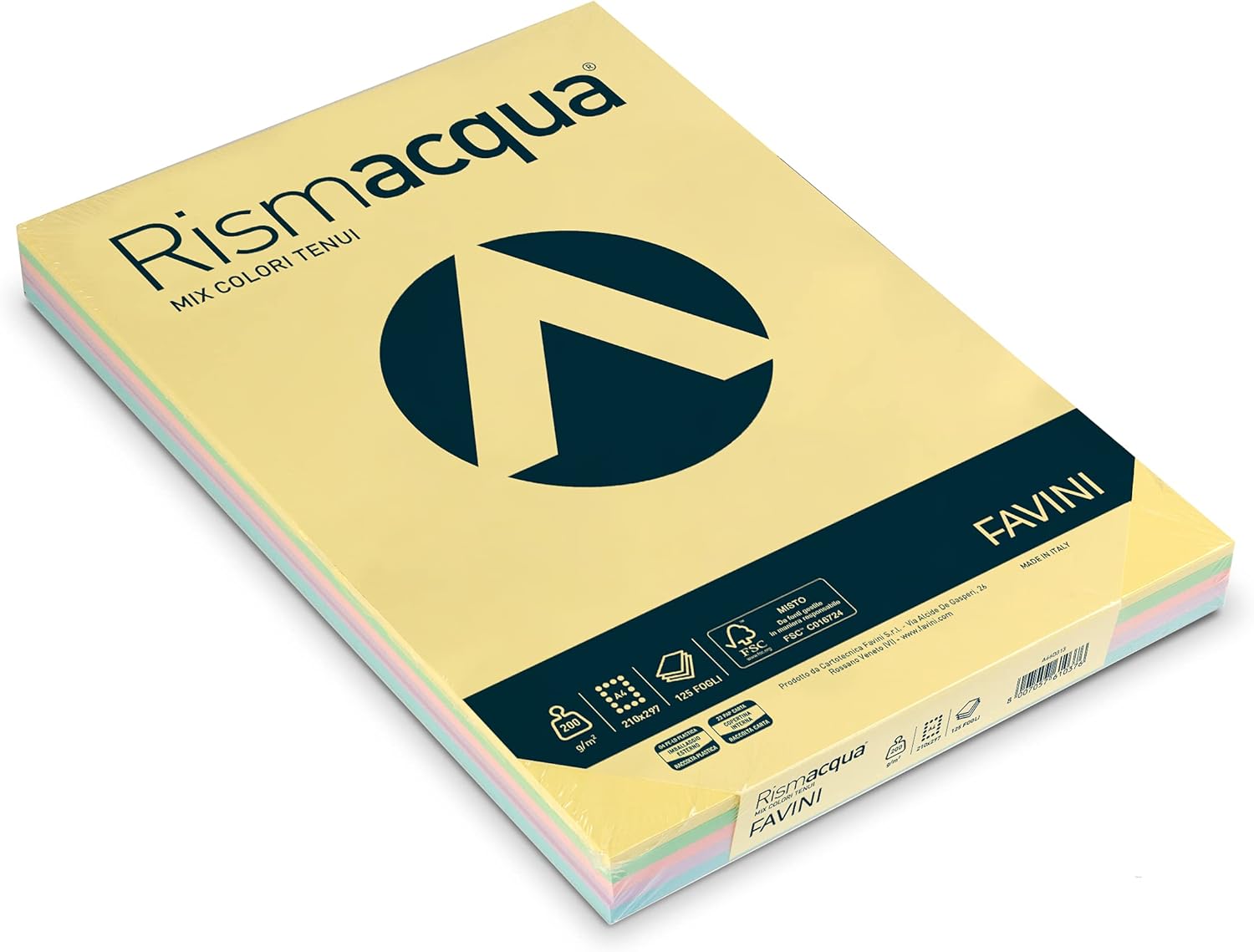 Carta A4 Rismacqua 200gr. 125 fogli - Mix 8 colori tenui